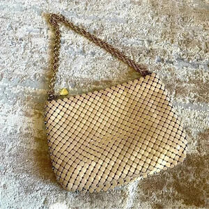 Whiting & Davis Vintage Mesh Metal Purse Shoulder Bag Gold Chain Strap